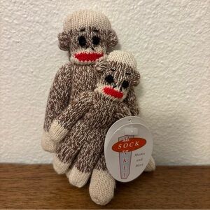 Vintage 90’s New Monkey Sock Puppet mini - Mama & Mini - NWT - 5 Inches